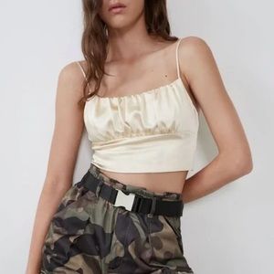 NWT Zara Champagne Satin Crop Top Bloggers Favorite XS